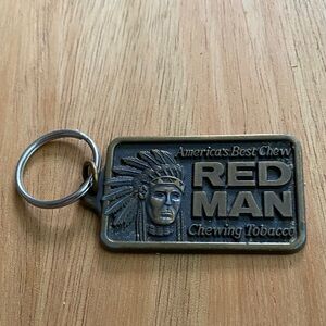 Vintage 1988 Red Man Chewing Tobacco Keychain Indian Chief America's Best Chew